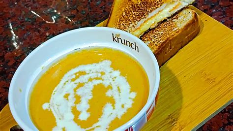 Roasted Tomato Soup With Grilled Cheese Sandwich Delicious Comfort Food Youtube