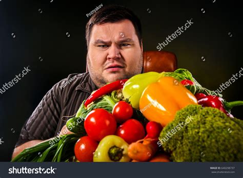 Diet Fat Man Eating Healthy Food Stock Photo 640298737 | Shutterstock