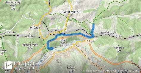 Niebieski szlak turystyczny Jaworzynka Čierne pri Čadci mapa