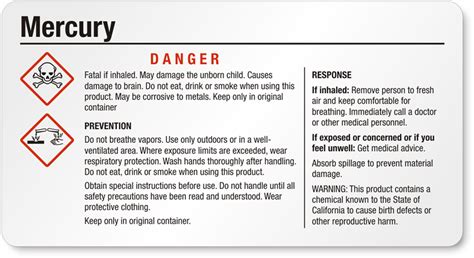 Mercury Small GHS Chemical Danger Label SKU GHS 026 C