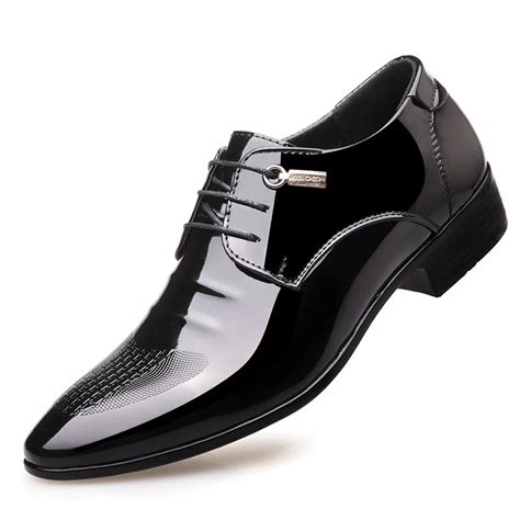 Black Formal Business Dress Shoes Pointed Toe Oxford Shoes For Men British Style Lace Up Patent