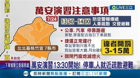 萬安演習小心遭罰 北部7縣市今萬安演習 領務局外送平台暫停服務半小時 路上車輛需停靠路邊 違規恐遭罰3萬元至15萬元罰鍰│記者 侯彩紅 王