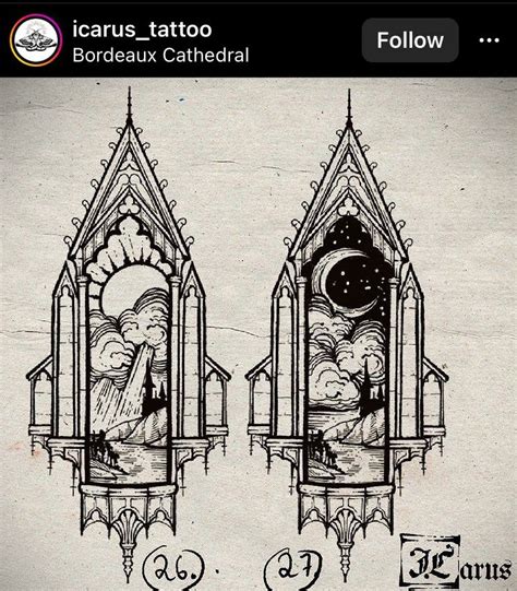 An Image Of Two Gothic Style Windows With Clouds And Stars On Them One