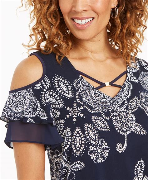 Jm Collection Floral Print Cold Shoulder Top Created For Macys