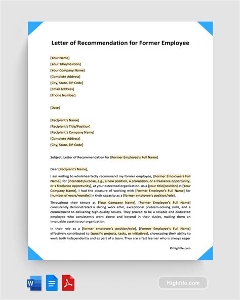 Letter Of Recommendation For Former Employee Highfile