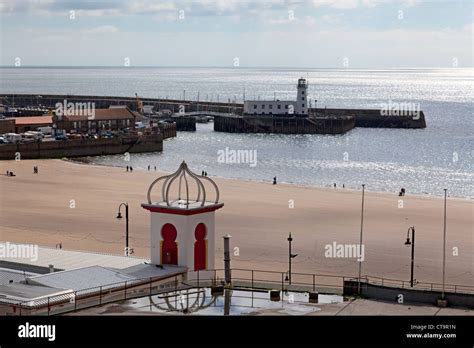 View Of The Sea Front And Harbour Scarborough North Yorkshire Stock