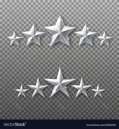 5 silver stars rating set isolated on transparent Vector Image