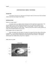 No 10 Impact Cratering With Data Docx NAME INVESTIGATION OF IMPACT