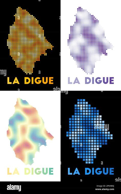 La Digue map. Collection of map of La Digue in dotted style. Borders of ...