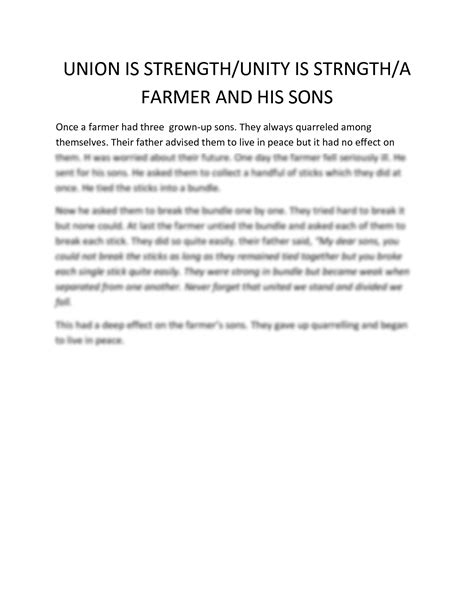 Solution Story Union Is Strength Unity Is Strength A Farmer And His