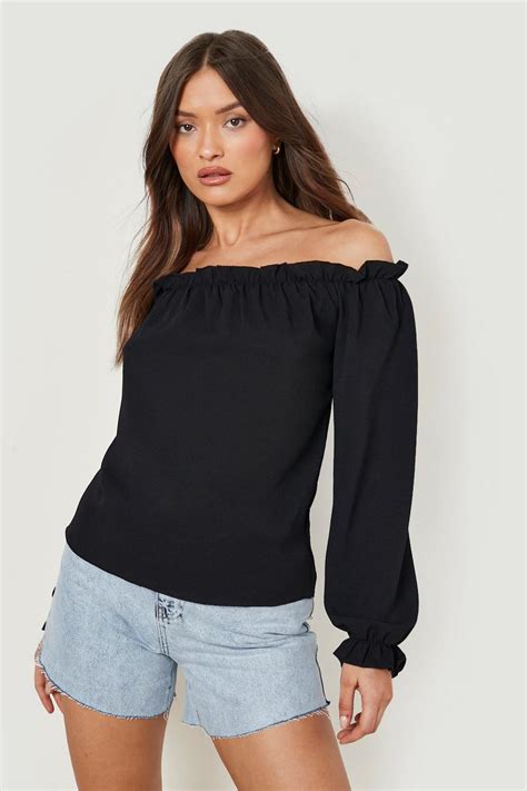 Ruffle Bardot Smock Top Boohoo