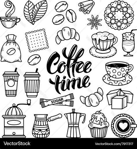 Coffee Doodle Icon Set Royalty Free Vector Image