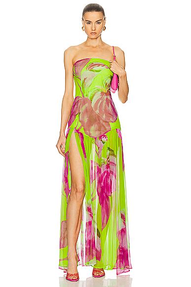 Retrofete Nicole Dress In Tropical Leaf Fwrd