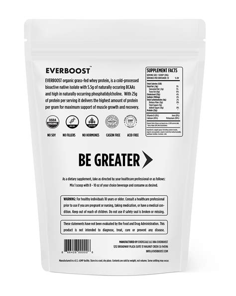 Organic Grass Fed Whey Protein Isolate Powder Bcaas Everboost