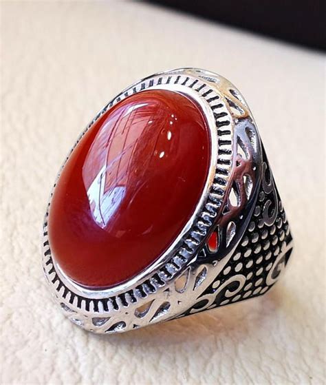 Aqeeq Man Ring Natural Liver Agate Carnelian Semi Precious Red Etsy Rings For Men Cheap