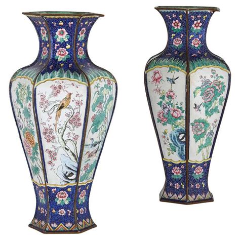 Pair Of Chinese Enamel Vases For Sale At 1stdibs