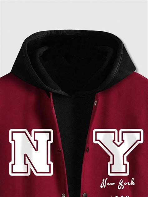 ROMWE Prep Men Letter Graphic Colorblock Drop Shoulder Varsity Jacket