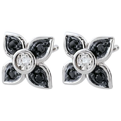 Boucles D Oreilles Clair Obscur Lys Noir Diamants Noirs Or Blanc