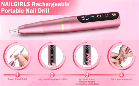 Nail Drill Nailgirls Rechargeable Cordless Nail Drill Machine Portable