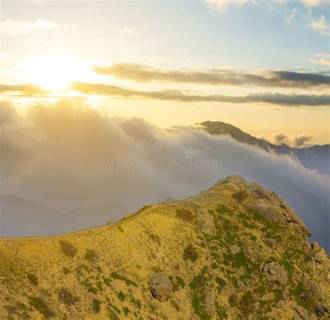 Mountain Ridge in Snow at the Sunset Stock Image - Image of slope ...