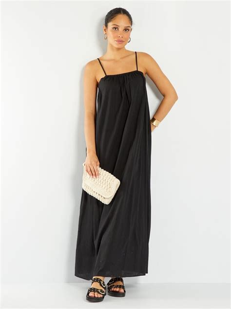 Robe Longue En Voile De Coton Noir Kiabi