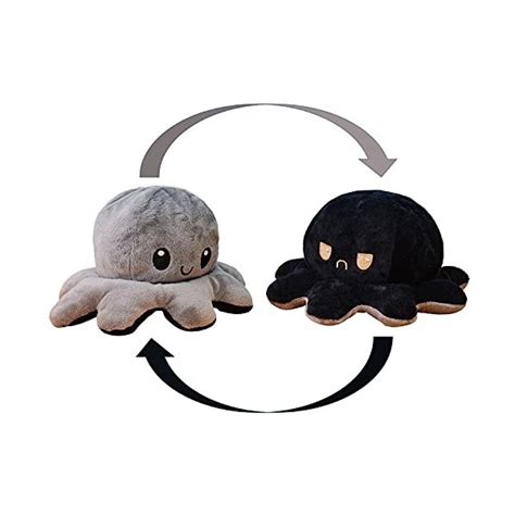 Kunstify Peluche Pieuvre R Versible Cm Grise Et Noire