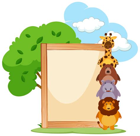 Wooden frame with cute animals on the side 430845 Vector Art at Vecteezy