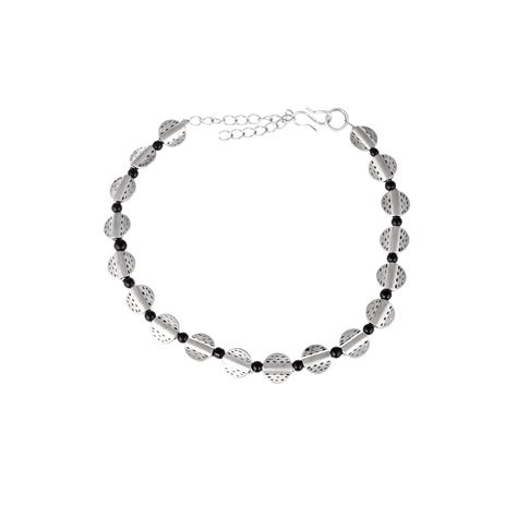 Silvermerc Designs Silver Plated Black Beaded Oxidised Chain Anklet