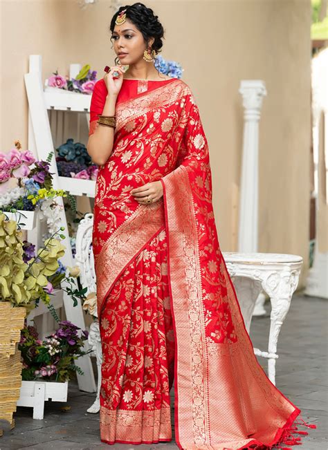 Red Banarasi Silk Saree Atelier Yuwa Ciao Jp