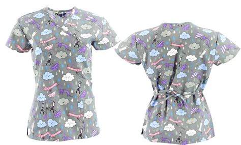 MetroScrubs Women's Animal Design-Printed Scrub Tops with Tie-Back | Groupon