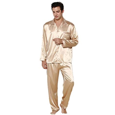 Zuevi Mens Gold Color Classic Satin Couples Pajamas Silk Pajamas