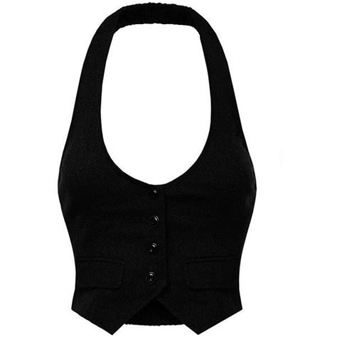 Women Halter Neck Buttoned Waistcoat Black Vest Business Work Etsy