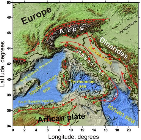 Topography Bathymetry Map Of The Tyrrhenian Sea And Calabrian Regions