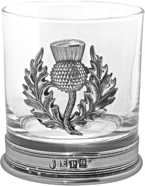 English Pewter Company Whisky Glass Tumbler With Scottish Thistle And Pewter Base [sg705