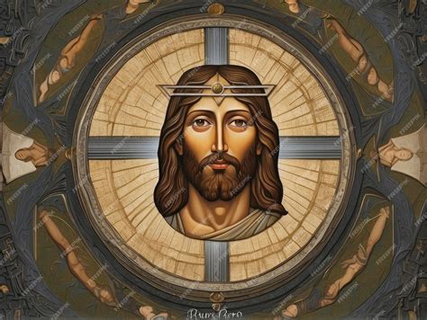 Premium Photo | A painting of jesus with a cross in the middle of its face