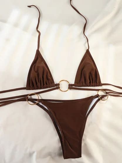 Triangle Tie Up Brown Micro Bikini Free Shipping