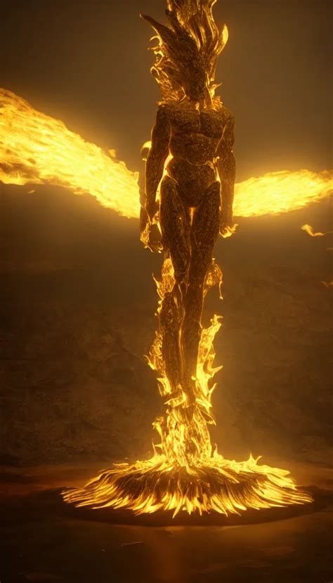 A God Made Of Golden Fire Octane Renderer Unreal Stable Diffusion