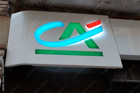 Credit Agricole logo ca text brand bank agency sign logo on facade ...