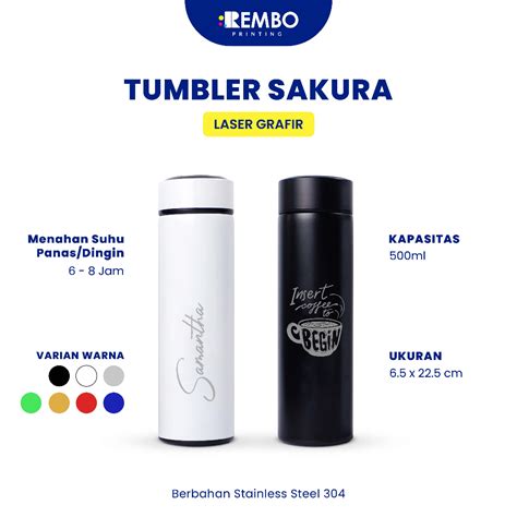 Jual Tumbler Custom Sakura Laser Grafir Print Grafir Nama Logo Karakter