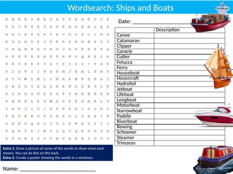 2 X Ships And Boats Wordsearch Puzzle Sheet Keywords Settler Starter