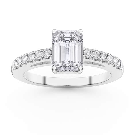 Unity 1ct Diamond Emerald Cut Pave 18k White Gold Engagement Ring Jian