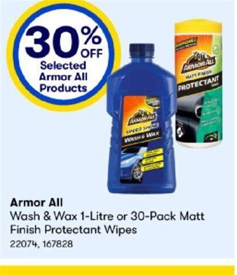 Armor All Wash Wax 1 Litre Or 30 Pack Matt Finish Protectant Wipes