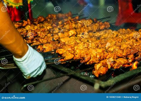 Chicken Sekuwa Meat Grilled On Charcoal Stock Photo Image Of Grilled