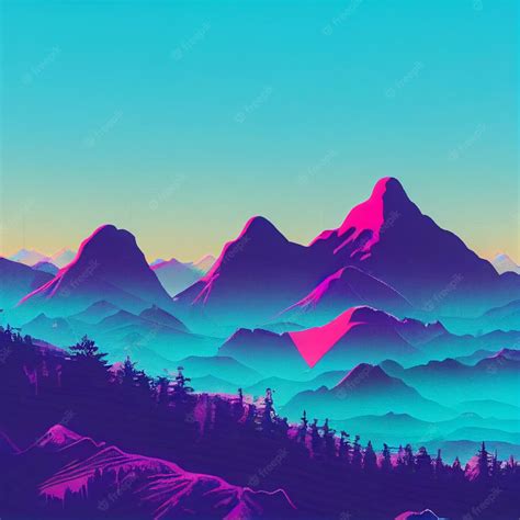 Premium Photo Vaporwave Mountain Landscape Synthwave Illustration