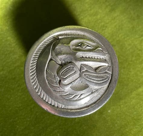 Vintage First Nations Pewter Trinket Box Salmon And Gem