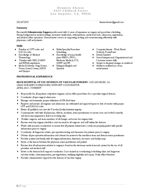 Alonzo D Resume Pdf Surgery Patient