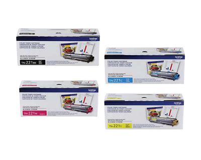 Brother TN-221 Standard Yield Cyan, Magenta, Yellow, Black Toner ...