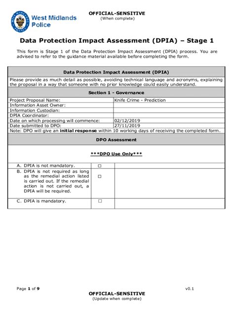 Fillable Online Foi West Midlands Police Data Protection Impact