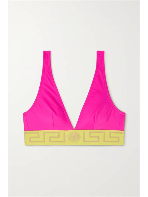 Versace Greek Monogram Triangle Bikini Top In Fuchsia Modesens