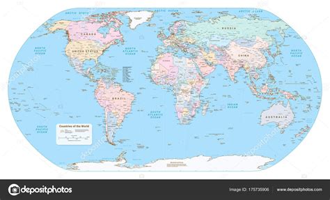 Highly Detailed Political World Map Eps Vector Stock Vector